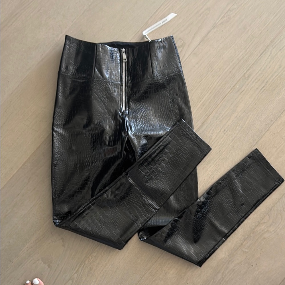 Freddy Black Faux Leather Croc Print Pants